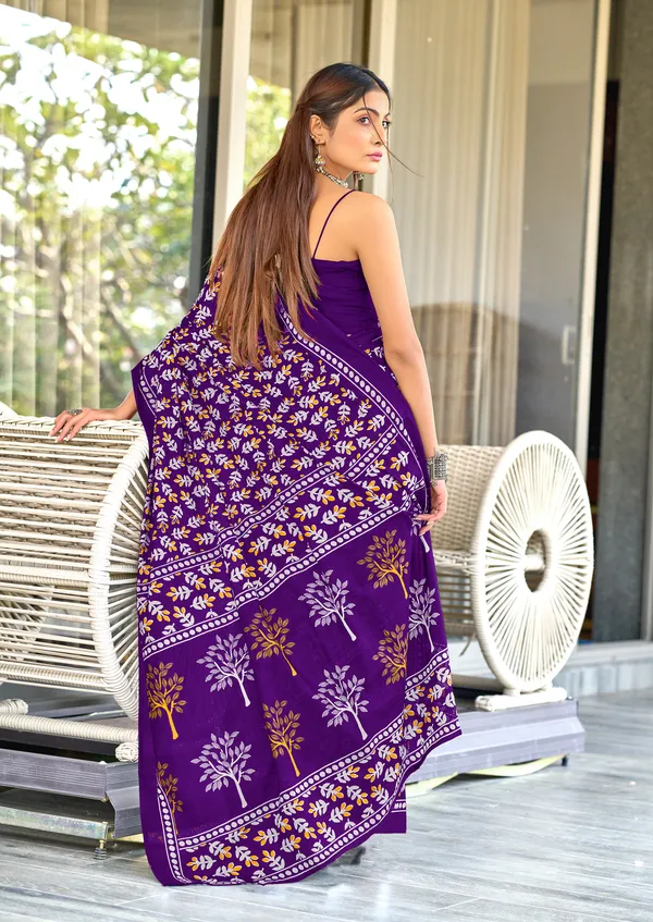 Handicraft_Beautiful_Handicraft_Pure_Soft_MulMulcotton_IKKAT_Hand_Blcok_Print_Saree_With_Blouce_Piece
