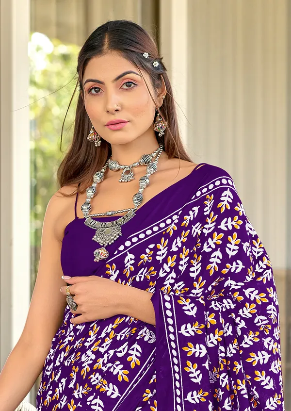 Handicraft_Beautiful_Handicraft_Pure_Soft_MulMulcotton_IKKAT_Hand_Blcok_Print_Saree_With_Blouce_Piece