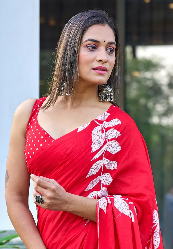 Handicraft_Beautiful_Handicraft_Pure_Soft_MulMulcotton_IKKAT_Hand_Blcok_Print_Saree_With_Blouce_Piece