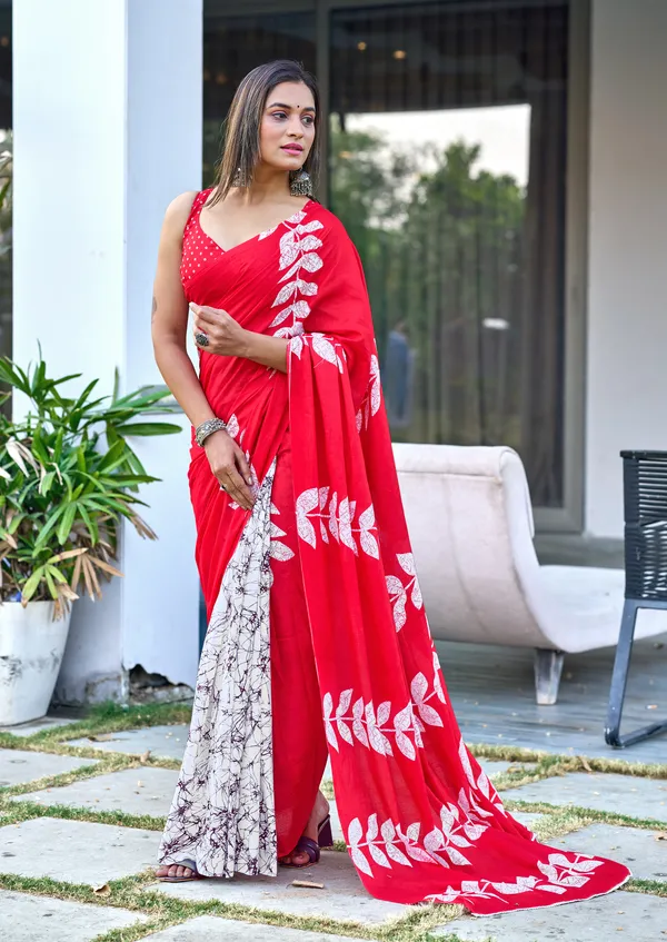 Handicraft_Beautiful_Handicraft_Pure_Soft_MulMulcotton_IKKAT_Hand_Blcok_Print_Saree_With_Blouce_Piece