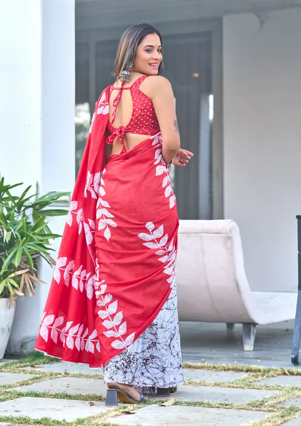 Handicraft_Beautiful_Handicraft_Pure_Soft_MulMulcotton_IKKAT_Hand_Blcok_Print_Saree_With_Blouce_Piece