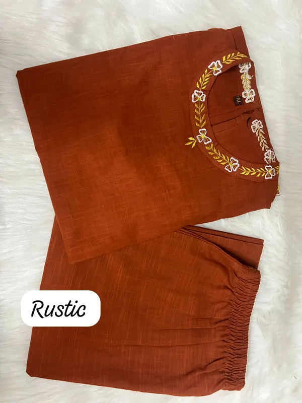 Rust_Cotton_Embroidered_Cut_Sleeve_Kurta_&_Pant_Set