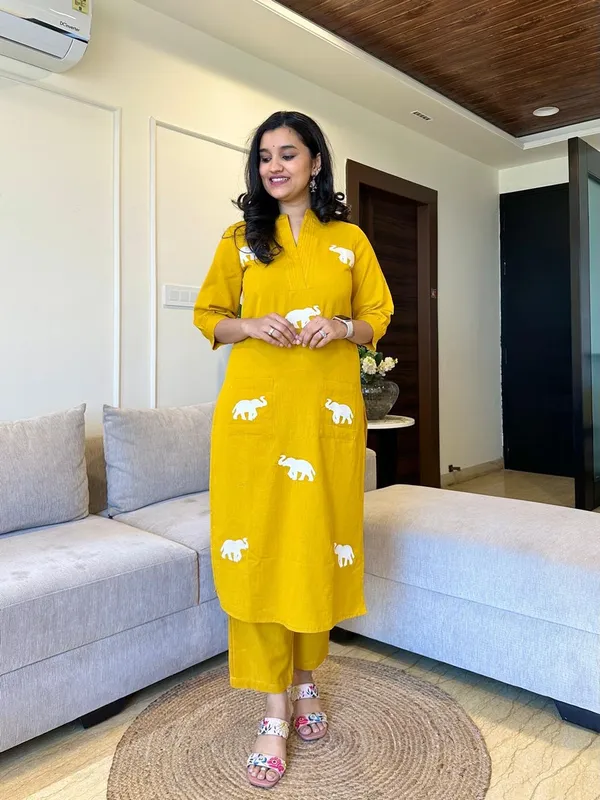 Yellow_Cotton_Embroidered_Kurta_&_Pant_Set