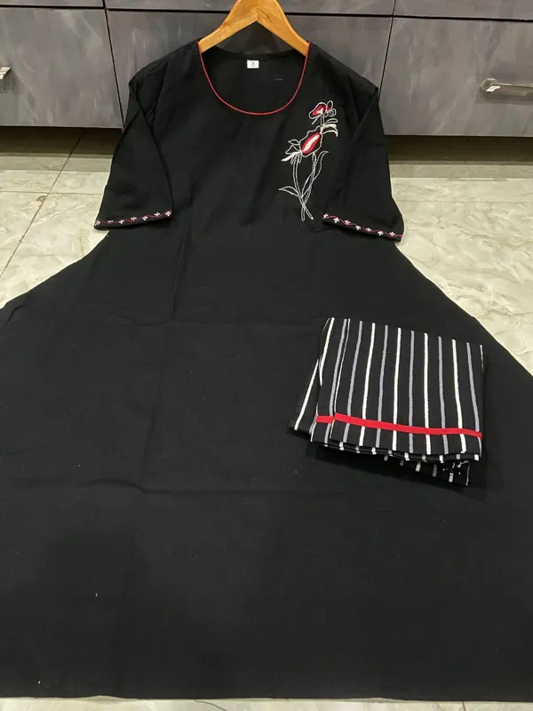 Black_Cotton_Kurta_&_Pant_Set