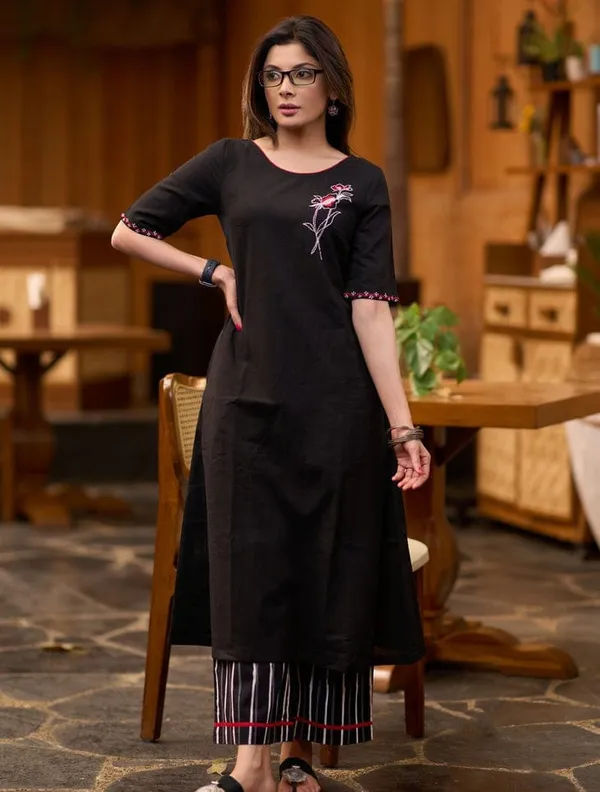 Black_Cotton_Kurta_&_Pant_Set
