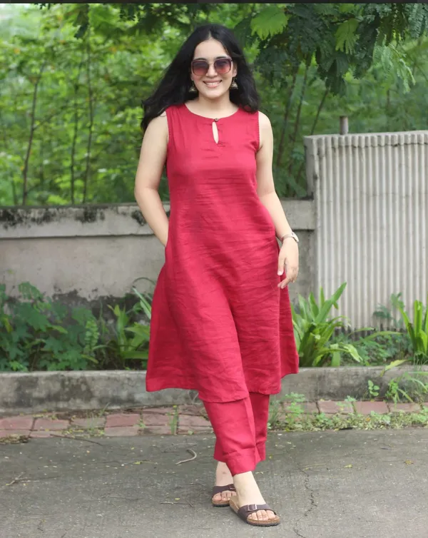 Red_Cotton_Kurta_&_Pant_Set