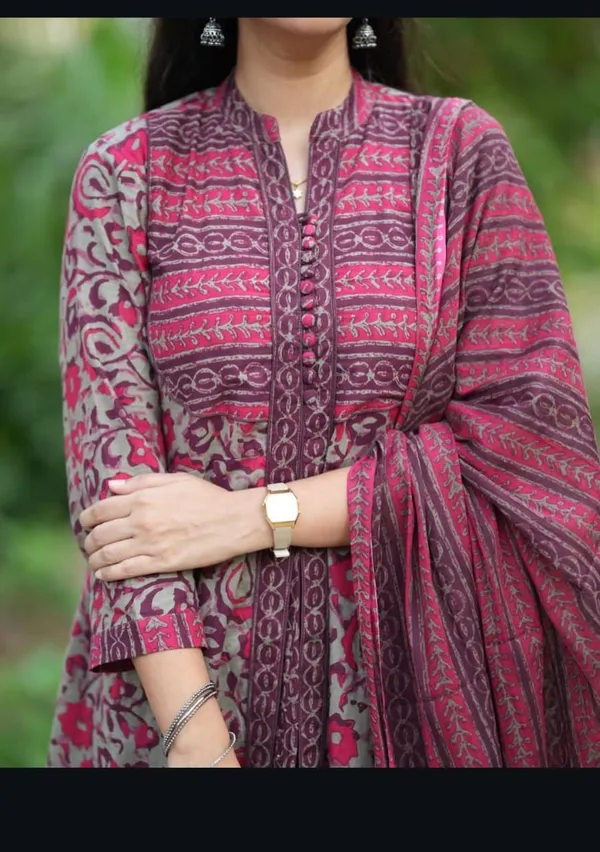 Multicolor_Cotton_Printed_Anarkali_Kurta_With_Pant_&_Dupatta_Set