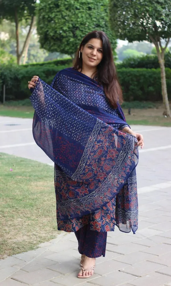 Dark_Blue_Cotton_Printed_Kurta_With_Pant_&_Dupatta_Set