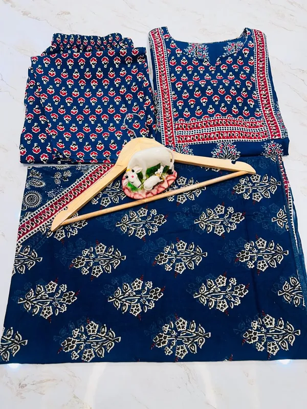 Blue_Cotton_Printed_Kurta_With_Pant_&_Dupatta_Set