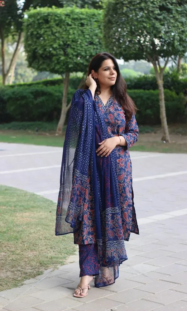 Dark_Blue_Cotton_Printed_Kurta_With_Pant_&_Dupatta_Set
