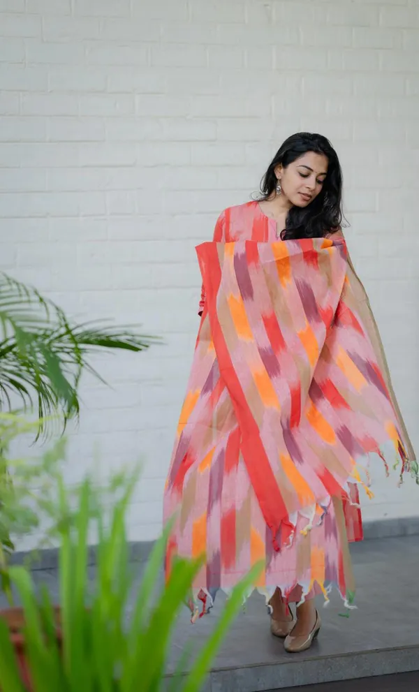 Pink_South_Cotton_Kurta_With_Pant_&_Dupatta_Set