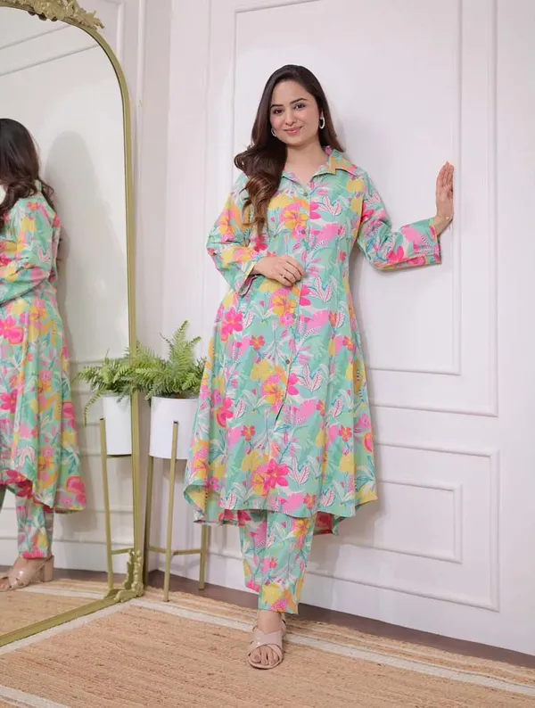 Chokhi_Bandhni_Women's_Cotton_Printed_A-line_Kurta_and_Pant_Set