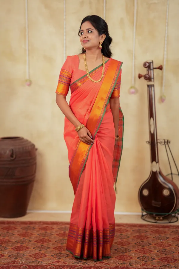 DEVIKA TEXTILES Aboli Peach Sudharshini Narayanapet Pure Cotton