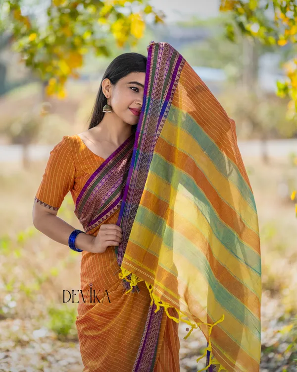 Anuradha_Orange_Narayanpet_Pure_cotton_saree