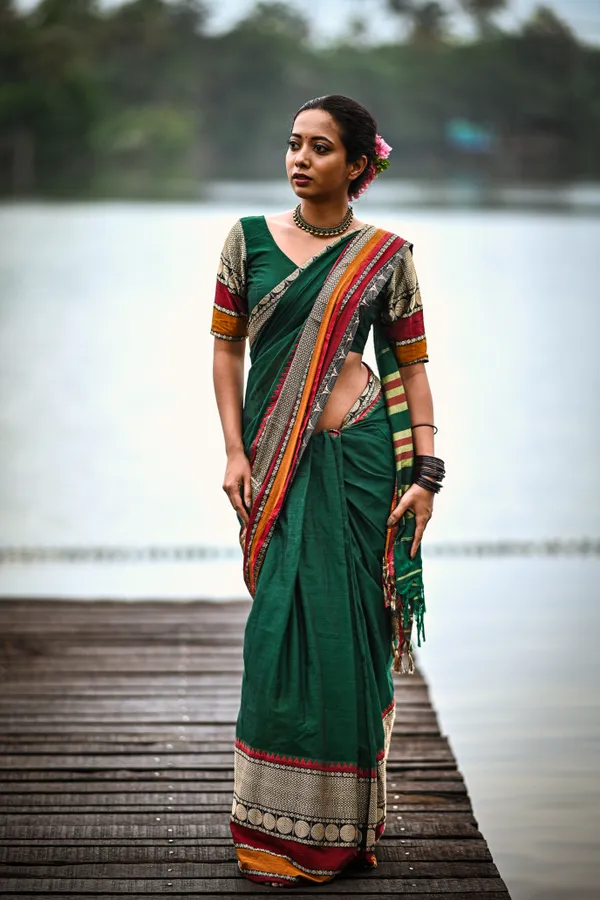 Bottle_Green_Rukmini_Narayanapet_Pure_Cotton_saree
