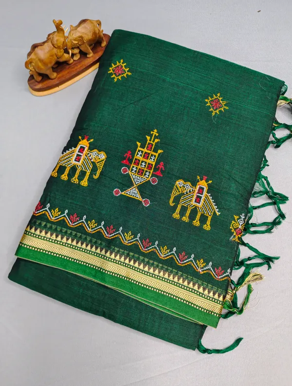 Bottle_green__Kasuti_Embroidered_Narayanapet_Pure_Cotton_saree