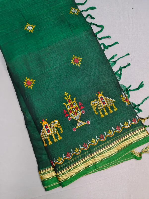 Bottle_green__Kasuti_Embroidered_Narayanapet_Pure_Cotton_saree