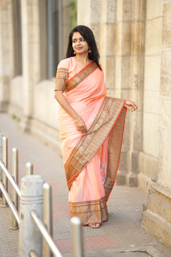 Gopika_Peach_Narayanpet_Pure_Cotton_Saree