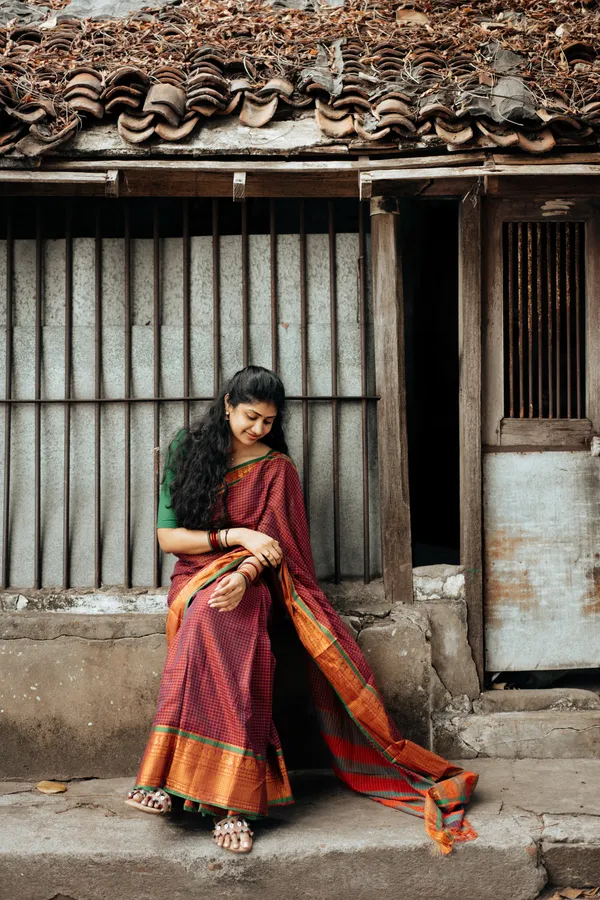Magenta_Checks_Narayanpet_Pure_Cotton_Saree
