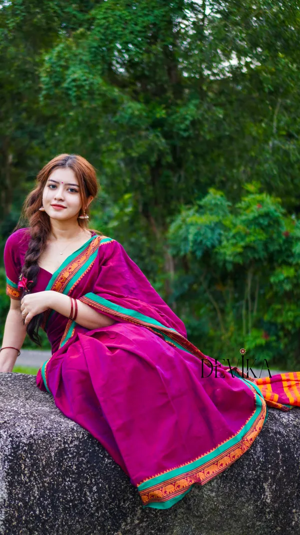 Magenta_Elephant_Border_Narayanpet_Pure_Cotton_Saree