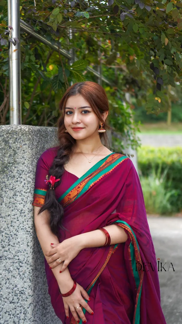 Magenta_Elephant_Border_Narayanpet_Pure_Cotton_Saree