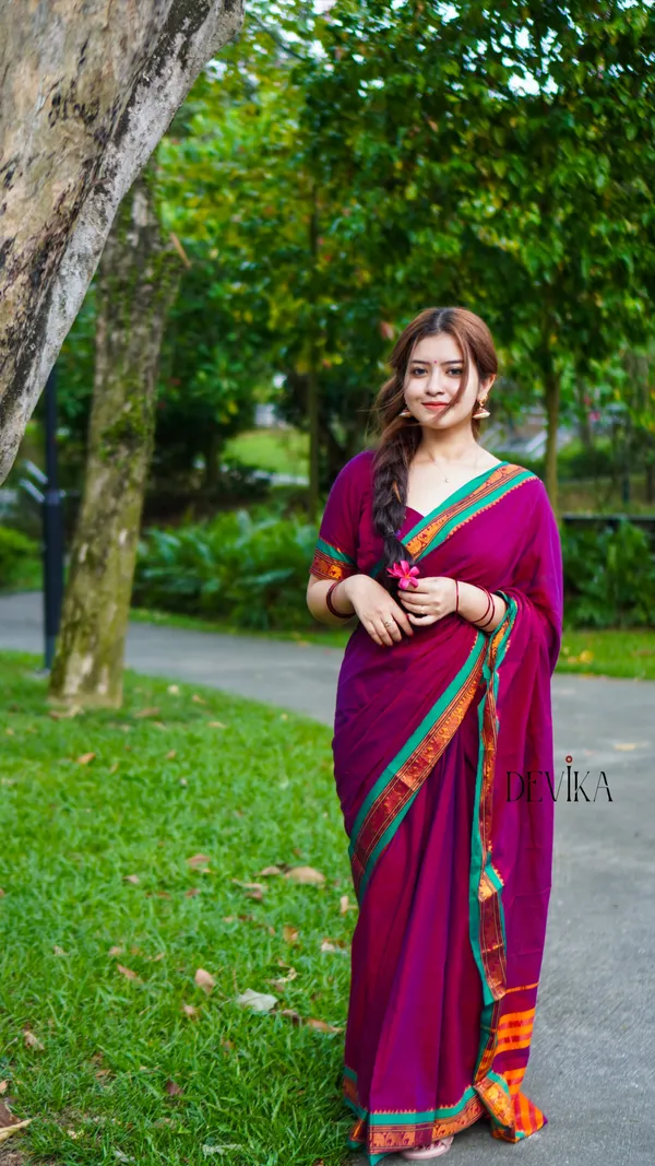 Magenta_Elephant_Border_Narayanpet_Pure_Cotton_Saree