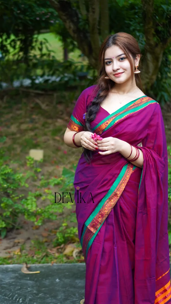 Magenta_Elephant_Border_Narayanpet_Pure_Cotton_Saree