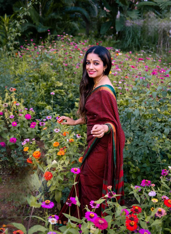 Maroon_Ashwini_Checked_Pattern_Narayanpet_Pure_Cotton_saree