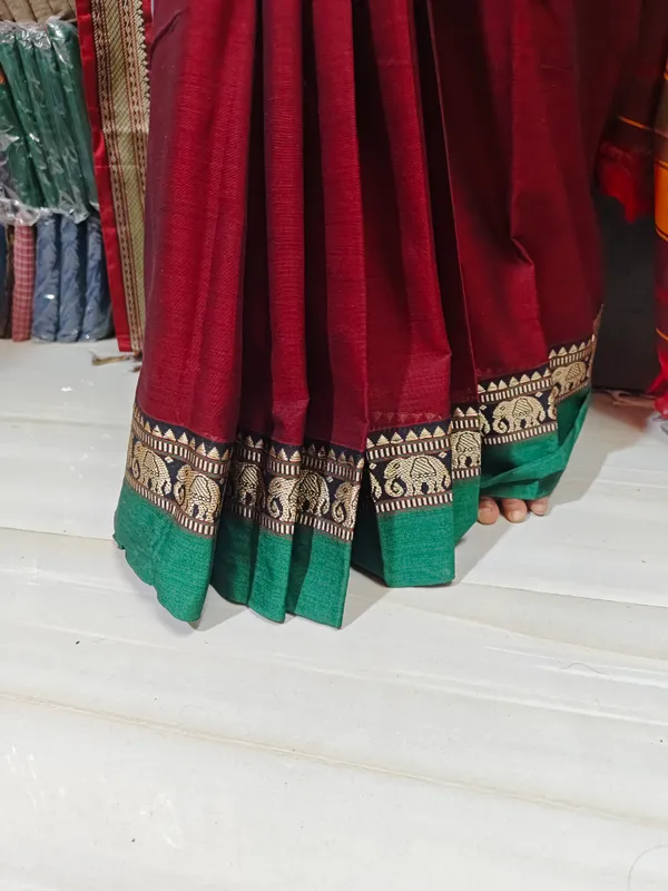 Maroon_Elephant_Border_Narayanpet_Pure_cotton_saree