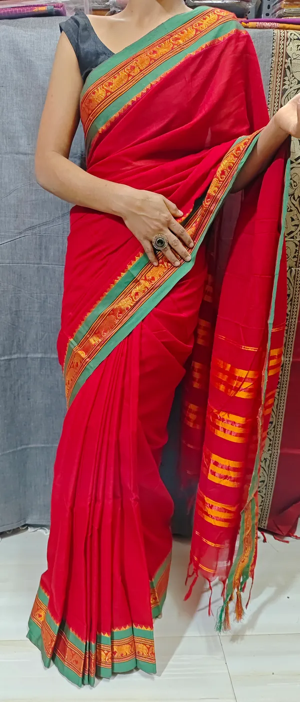 Red_Elephant_Jari_Border_Narayanpet_Pure_cotton_saree