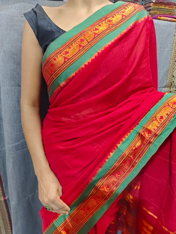 Red_Elephant_Jari_Border_Narayanpet_Pure_cotton_saree