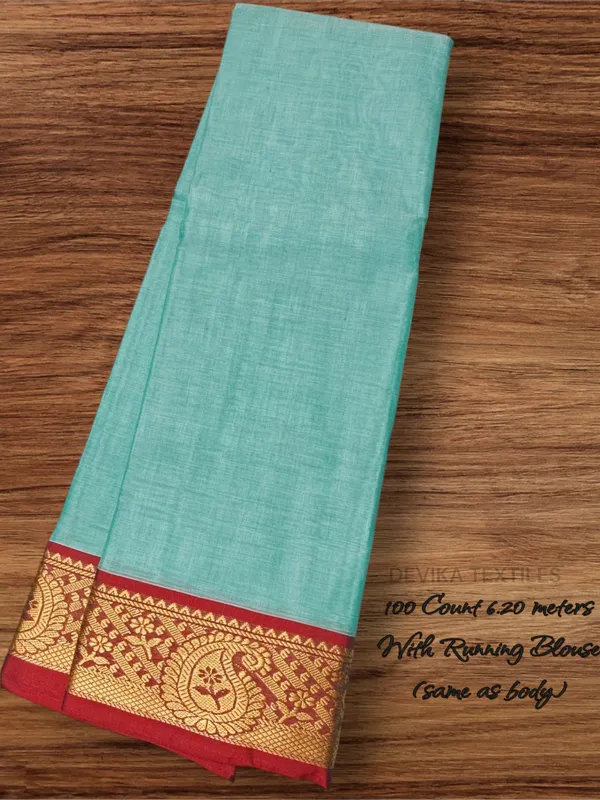 SKY_BLUE_Narayanpet_Pure_Cotton__saree_with_Running_Blouse_(Same_as_saree)