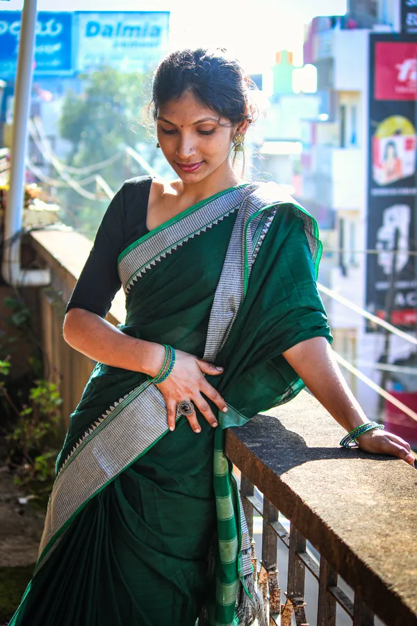 Sahitya_Bottle_green_Narayanpet_Pure_Cotton_saree