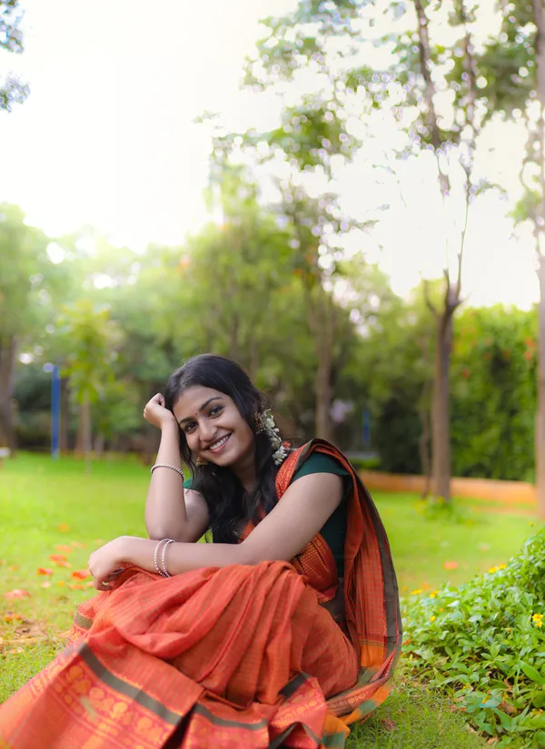 VAISHNAVI_Orange_Checked_Pattern_Narayanpet_Pure_Cotton_saree