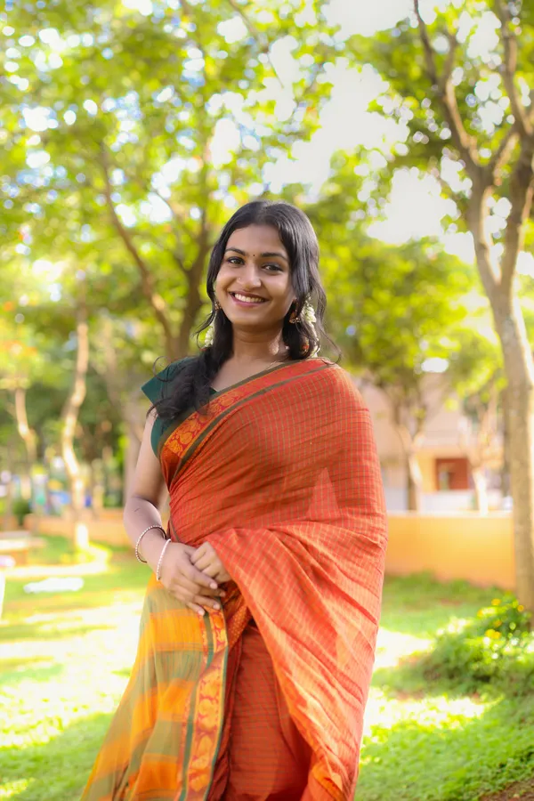 VAISHNAVI_Orange_Checked_Pattern_Narayanpet_Pure_Cotton_saree