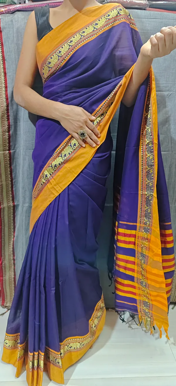 Voilet_Elephant_Border_Narayanpet_Pure_cotton_saree