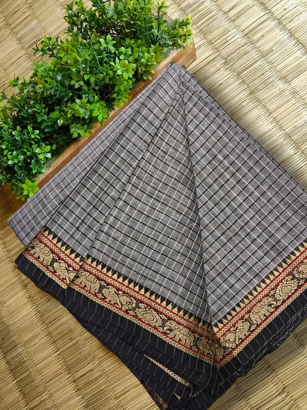 Deepali_Grey_Checked_Pattern_Narayanapet_Pure_Cotton_saree