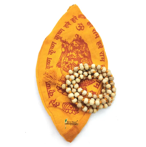 Tulsi_jaap_japa_mala_108+1_round_Beads_8mm_With_Cotton_Gaumukhi_bag_Jholi