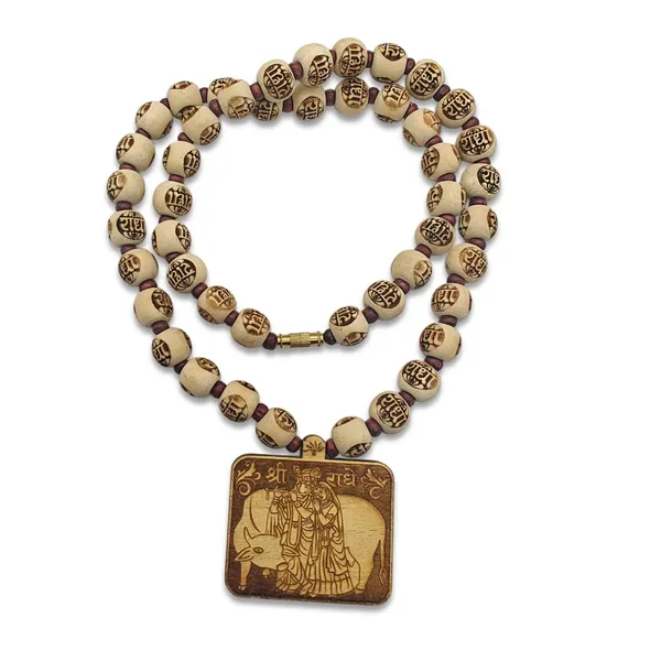 Wooden_Carving_Radha_Krishna_cow_pendant_with_Radha_Carving_Beads_Mala_(RKcow.radha.G)