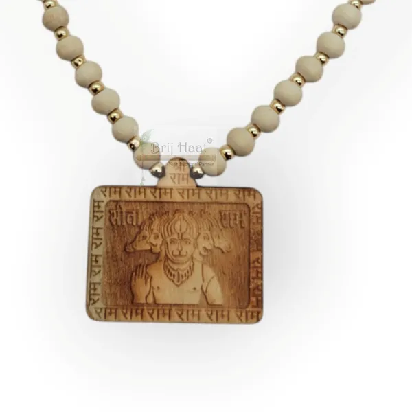 Wooden_Carving_Five_Face_Hanuman_pendant_with_White_Beads_Mala_(5F.H.WW)