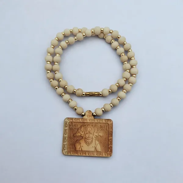 Wooden_Carving_Five_Face_Hanuman_pendant_with_White_Beads_Mala_(5F.H.WW)