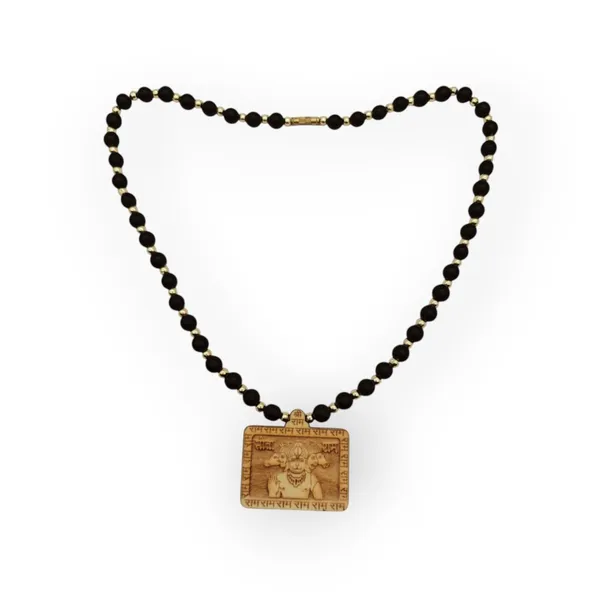 Wooden_Carving_Five_Face_Hanuman_pendant_with_Black_crystal_chain_(5F.H.Bcry)