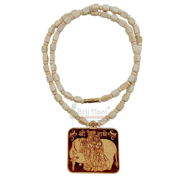 Wooden_Carving_Radha_Krishna_Pendant_with_Tulsi_kanthi_Mala_(Rkcow.W1)