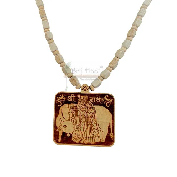 Wooden_Carving_Radha_Krishna_Pendant_with_Tulsi_kanthi_Mala_(Rkcow.W1)
