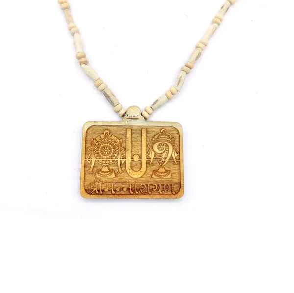 Wooden_carving_Shrimannarayan_Shankh_Chakra_Pendant_with_Tulsi_kanthi_Mala_(Tiru.balaji.T1)