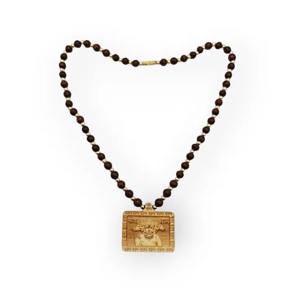 Wooden_Carving_Five_Face_Hanuman_ji_pendant_with_Lal_Chandan_chain_(5F.H.Lal.Chn)