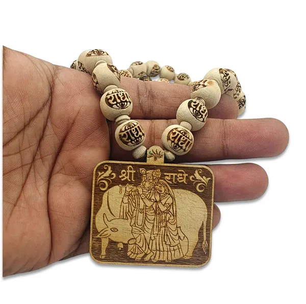 Wooden_Carving_Radha_Krishna_cow_pendant_with_Radha_Carving_and_tulsi_Beads_Mala_(Rkcow.radha.T)