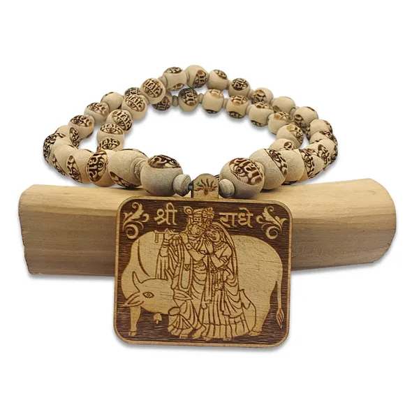 Wooden_Carving_Radha_Krishna_cow_pendant_with_Radha_Carving_and_tulsi_Beads_Mala_(Rkcow.radha.T)