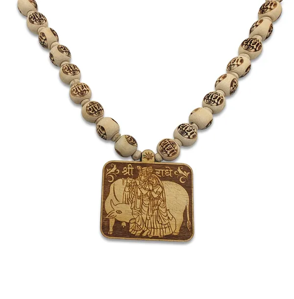 Wooden_Carving_Radha_Krishna_cow_pendant_with_Radha_Carving_and_tulsi_Beads_Mala_(Rkcow.radha.T)
