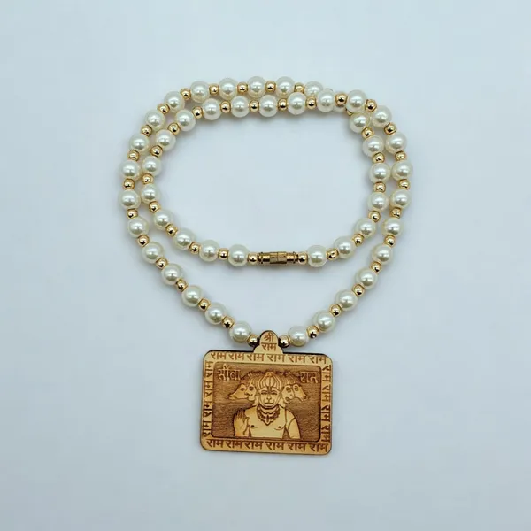 Wooden_Carving_Five_Face_Hanuman_Pendant_with_White_Pearl_mala_(5F.H.Wcry)